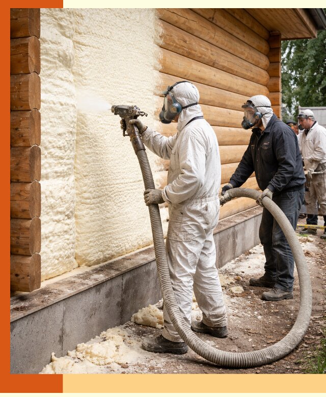 Утепление дома из бруса пенополиуретаном в Киржаче