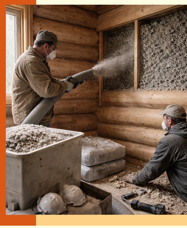 Утепление дома из бруса эковатой в Киржаче