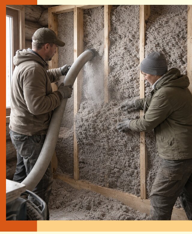 Утепление бревенчатого дома эковатой в Киржаче