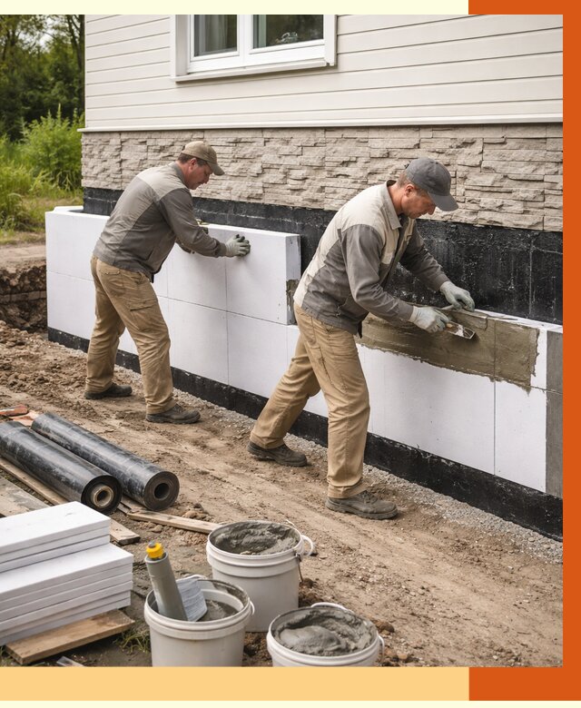 Утепление фундамента снаружи в Киржаче от 4330 руб. за м² | ТепломастерКрж