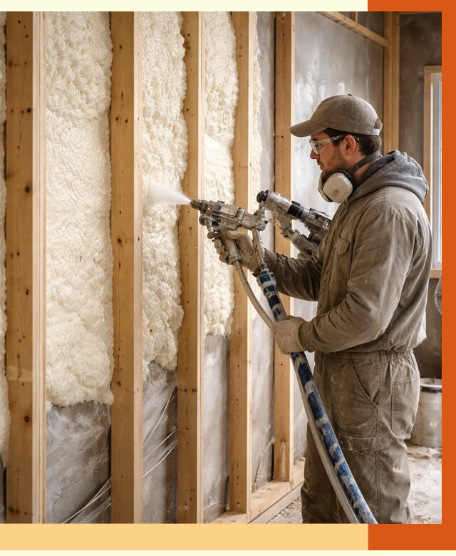 Утепление каркасной стены ППУ в Киржаче от 4382 руб./м2 под ключ | ТепломастерКрж