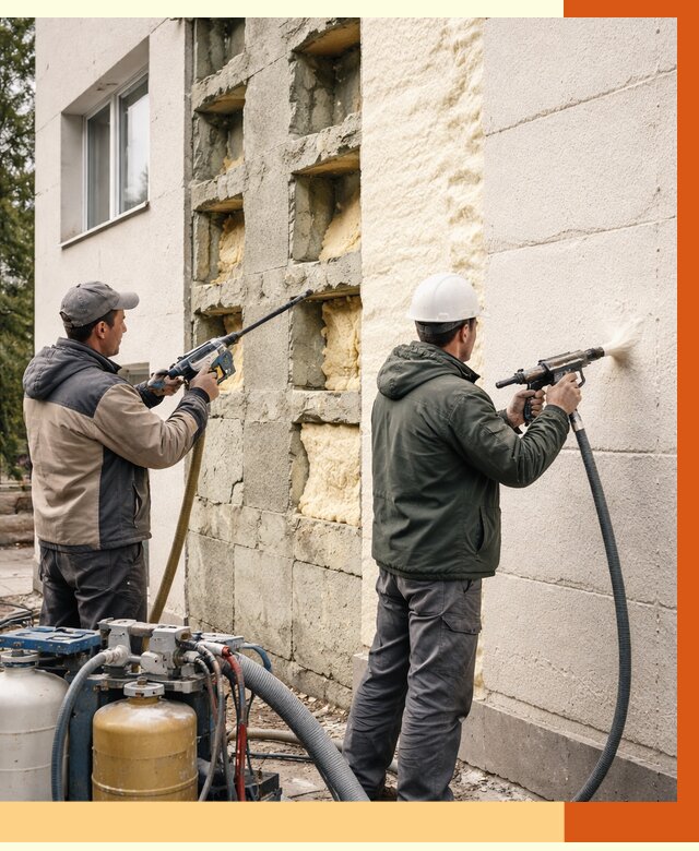 Заполнение пустот фасада в Киржаче от 4640 руб. — утепление пустот облицовки | ТепломастерКрж