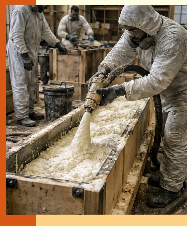 Заливка пенополиуретана в формы для утепления в Киржаче